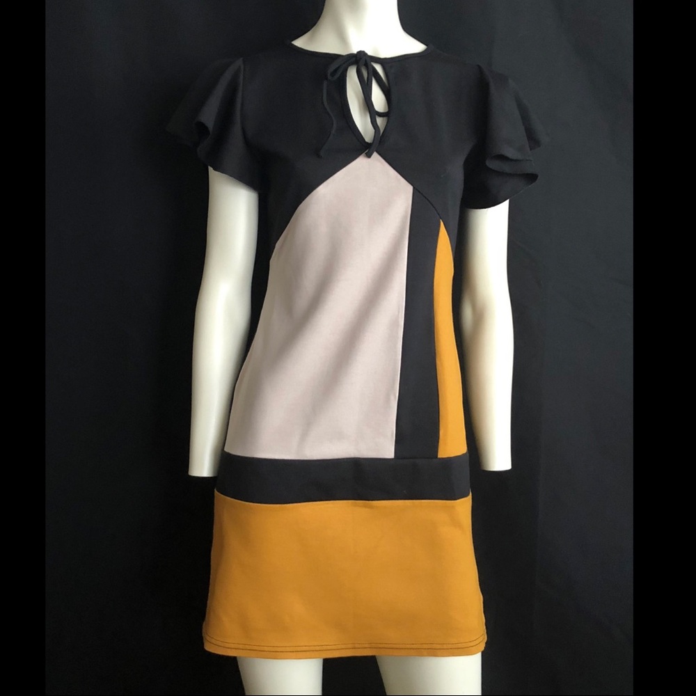 Imperial Italian Tan Black Mini Dress